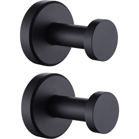 Lot de 2 crochets pour peignoir de salle de bain Noir mat Crochets pour serviette de salle de bain Ronds en acier inoxydable Support mural décoratif moderne pour toilettes Cuisine - Noir mat (1/5)