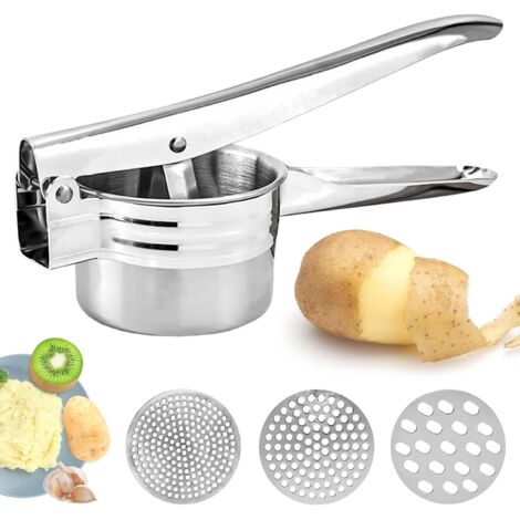 Presse-purée manuel, presse-purée professionnel en acier inoxydable avec 3 disques interchangeables pour fruits, légumes, aliments pour bébés (1/5)