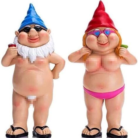 Lot de 2 naines de jardin, ludiques, statue de couple GNOME, nain de jardin, ludique, ornements de pelouse Art Déco, ornements de jardin pour l'intérieur ou l'extérieur