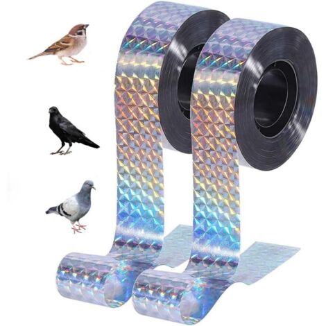 Bande Holographique pour Oiseaux, 2 Rouleaux 2.4CM 100M Ruban Réfléchissant Double Face pour Oiseaux, Ceinture Réfléchissant Anti Oiseaux Pigeon, Bird Scare Tape pour Jardins, Vergers (1/5)