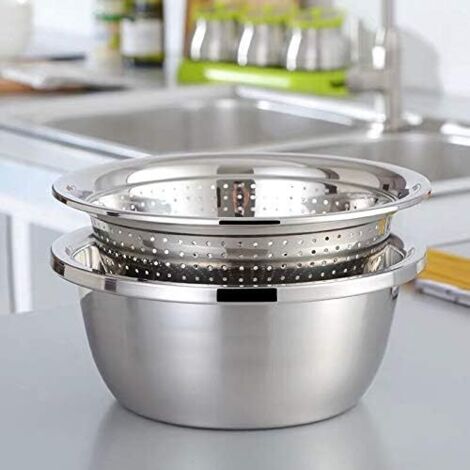 Passoire 3 En 1 Avec Bol Inox - Saladier Et Râpe à Fromage En Acier Inoxydable - Panier Égouttoir Avec Plateau Pour Légumes Et Fruits