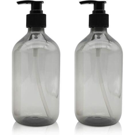 2 Pièces Distributeur de Savon 500 ML, Flacons Vides à Pompe à Pression Vide en Plastique, Rechargeable pour huiles essentielles, lotions, shampooing, après-shampoing (Gris)