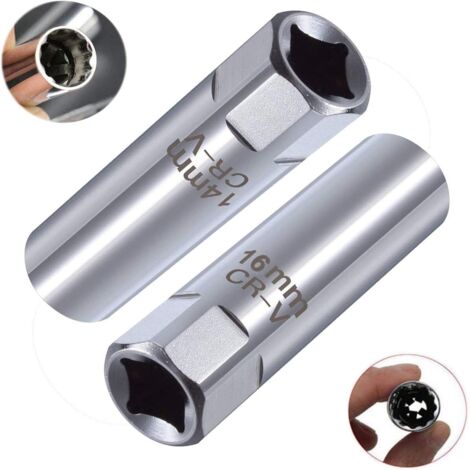 Jeu de 2 Douilles à Bougies,Douille à bougie à paroi mince Outil d'extraction（14mm + 16 mm) (1/5)