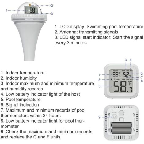 Thermomètre De Piscine Numérique Flottant Avec Affichage LCD Thermometre Flottant Sans Fil Ip67 Thermometre Deau Pour Piscines Jacuzzi Spa 92445357