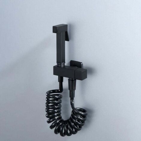 Pulvérisateur de Bidet à Main pour Toilette Laiton Mural Kit Douchette WC Haute Pression Pulvérisateur de Toilette Kit de Pulvérisateur de Bidet avec Tuyau de Douche, Vanne D'équerre,Eau Froide,Noir [