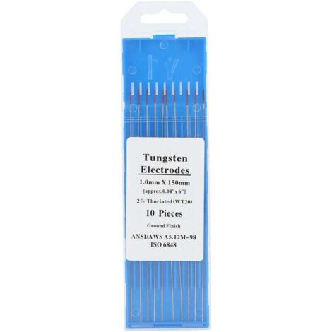 Tige en tungstène thorié, aiguille en tungstène à tête rouge WT20 (1.0mm x 150mm), 10 pièces