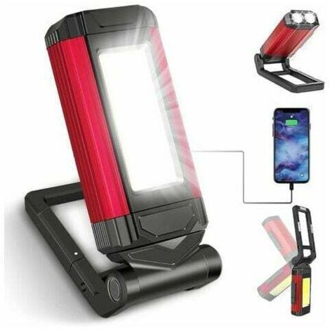 SPORWAY lampe de travail puissante et rechargeable, lampe d'atelier LED à main avec base magnétique, torche, étanche IPX6, lumière mécanique à 7 modes, adaptée à l'urgence, au garage et au camping. (1/4)