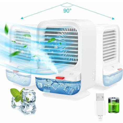 kueatily Climatiseur Portable, Mini Ventilateur Refroidisseur d'air 4 en 1 USB Ventilateur de Climatisation Humidificateur 3 Vitesses Fonction d'aromathérapie avec Veilleuses pour Maison Bureau (1/4)