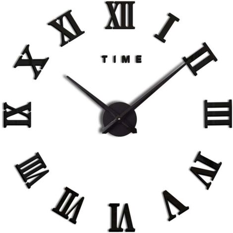 Moderne DIY Grand Pendule Murale Chiffres Romains Big Montre Stickers 3D Horloge Montre Murale Home Office Décoration Amovible (Batterie Non Inclus) Noir 70-120cm (1/4)