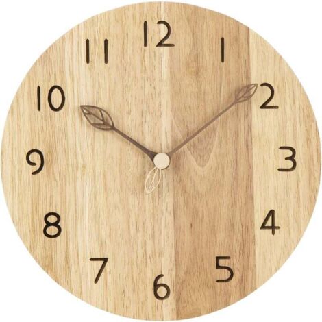 Horloge Murale Bois Naturel Massif Horloge Bois 12 Pouces Mouvement Silencieux sans Bruit Tic-Tac Pendule Murale Style Moderne Simple Salon Chambre Cuisine (1/4)