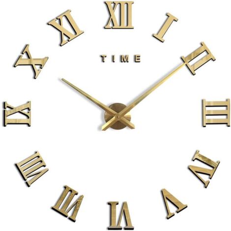 Moderne DIY Grand Pendule Murale Chiffres Romains Big Montre Stickers 3D Horloge Montre Murale Home Office Décoration Amovible (Batterie Non Inclus) Doré 70-120cm (1/4)