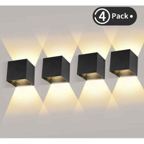 4 Pièces Applique Murale LED Exterieur 12W Appliques Murales Interieur 3000K Blanc Chaud Design Etanche IP65 - Noir LangRay (1/4)