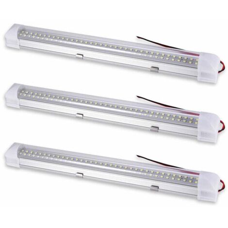 3 pieces Barre lumineuse LED,(12V)500LM lampe voiture intérieur, LED Plafonnier Voiture pour Bus caravane cuisine salle de bain blanc bande intérieure éclairage avec interrupteur marche/arrêt ,pour A