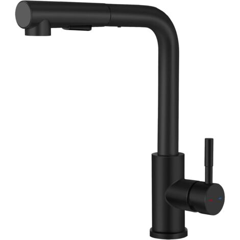 Mitigeur de Cuisine Noir avec Douchette Extractible,Pivotant à 360 ° Robinet de Cuisine 2 Modes de Pulvérisation, Robinetterie évier de Cuisine en Acier Inox 304, Froide/Chaud Disponible (1/5)