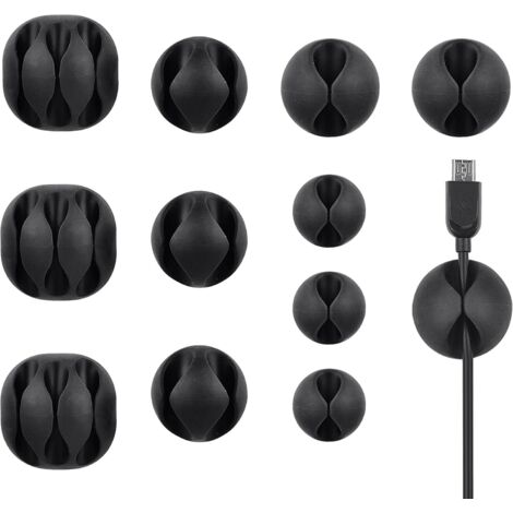 Pack de 12 Clips câbles durables, Maintient et Cache-câbles de Bureau, Organiseur et Gestion de câbles de Recharge pour TV Ordinateur PC Portable Maison et Bureau (1/5)