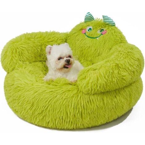 Panier pour chien, panier doux pour chat, panier orthopédique pour chien, taille moyenne 60 x 60 x 35 cm, panier lavable pour chien, panier pour chien/chat à motif dessin animé, vert.