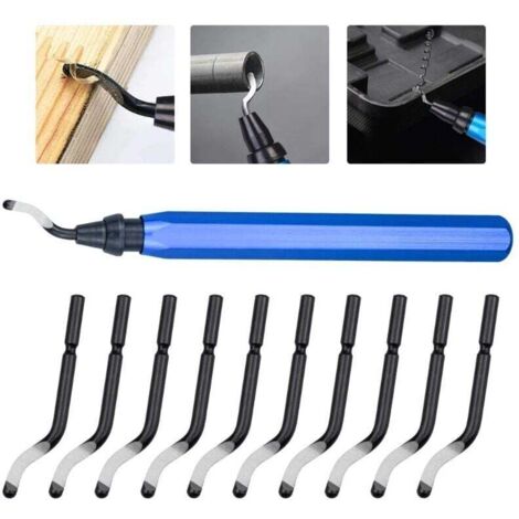 Ebavureur Outil D'ébavurage, Burr Remover avec 10 BS1010 Lames de Rechange Acier, 360 ° Rotatif Deburr Lames, PratiqueOutil pour Aluminium, l'impression 3D, Cuivre et Acier Métal, Plastique, (1/4)