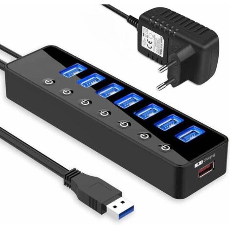Autre accessoire de domotique Hub Usb Actif 3.0 Avec Alimentation, 7 Ports Hub De Données Actif Usb 3.0 Avec Interrupteur Et 1 Port De Charge Intelligent