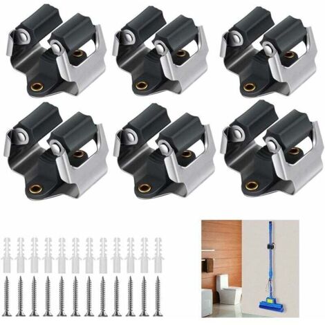 Lot de 6 Supports de serpillère, Support Mural pour Balai, Support Mural pour Balai à Franges et Balai, Support Mural pour Ranger Les Outils de Jardin, Support de Balai Mural (Noir) (1/4)