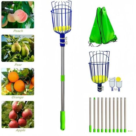 Outil de cueillette de fruits, cueilleur de fruits de 13.8 pieds avec poteau télescopique et panier en aluminium léger, attrape-fruits facile à assembler, utilisez le cueilleur d'arbre à fruit (1/4)