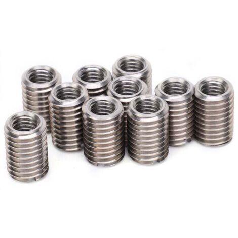 10 Pièces Inserts de Filetage, écrou Réducteur Manchon de Réparation en Acier Inoxydable M8 Femelle et Conversion de Filetage Mâle M12 (1/4)