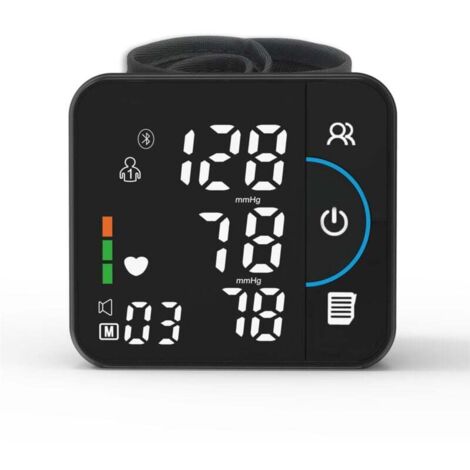Tensiomètre de poignet - rechargeable, automatique, affichage numérique LED, enregistre jusqu'à 180 mesures avec fonction mémoire.