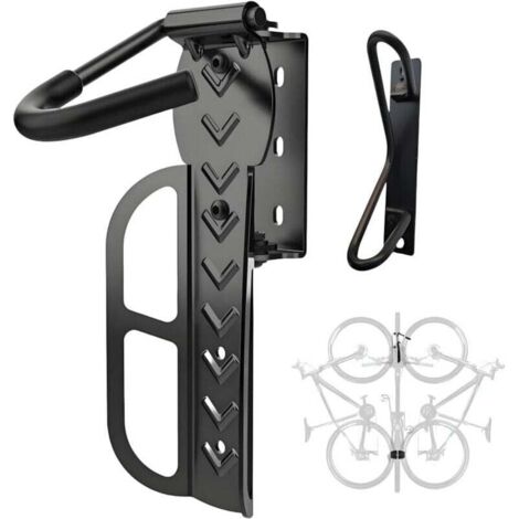 Support mural réglable pour vélos avec étagère de rangement verticale rotative, adapté à une utilisation intérieure et en garage, construction en acier au carbone. (1/4)