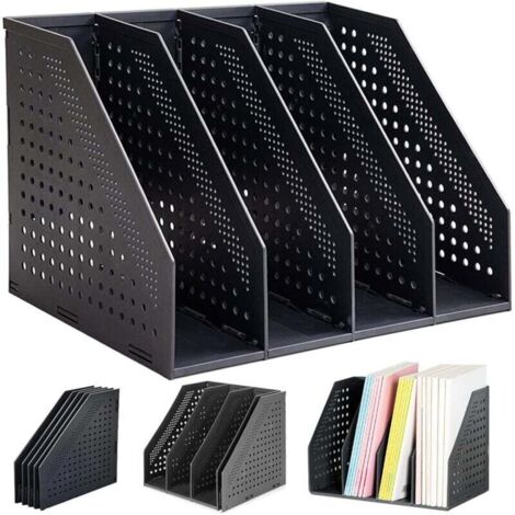 Porte-revues pliable à quatre compartiments, porte-revues de bureau, organiseur de fichiers, convient aux bureaux, aux écoles, à la papeterie et aux documents papier. (1/4)
