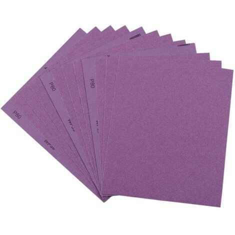 Carta vetrata allumina, 12 fogli, grana 80, 23 x 28 cm, per la finitura di mobili in legno, la levigatura di metalli e la lucidatura di autoveicoli. (1/4)