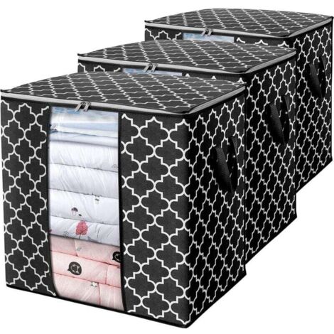 Confezione da 3 sacchi portaoggetti da 100 litri per piumoni e biancheria da letto, organizer pieghevole con maniglia rinforzata, finestra trasparente, cerniere resistenti, nero (1/4)