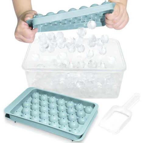 Eiswürfelschale mit Deckel und Behälter – Runde Eiswürfelschalen für den Gefrierschrank mit Deckel – Eiswürfelschalen für den Gefrierschrank mit Eisbehälter (1"-2er-Pack, blau) (1/4)