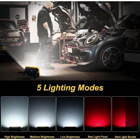 NATPOW Faro LED Ricaricabile per Dewalt 18V, 6000K 2 Modalità Lampada Portatile LED Ricaricabile con Tipo C e USB, IP65 Impermeabile Faretto da Lavoro per Campeggio, Garage, Pesca, Senza Batteria