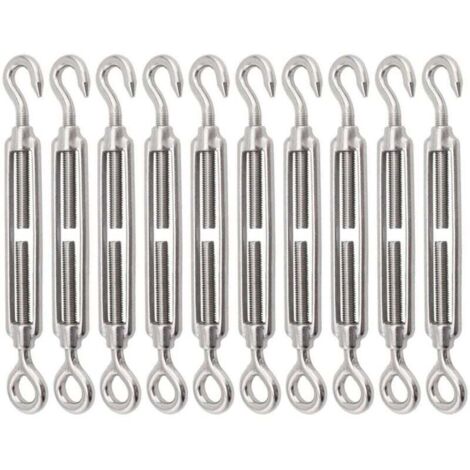 6 Tenditori M4 In Acciaio Inox 304 Con Gancio E Occhiello, Regolabili Da 107 A 155 Mm, Portata 25 Kg - 3