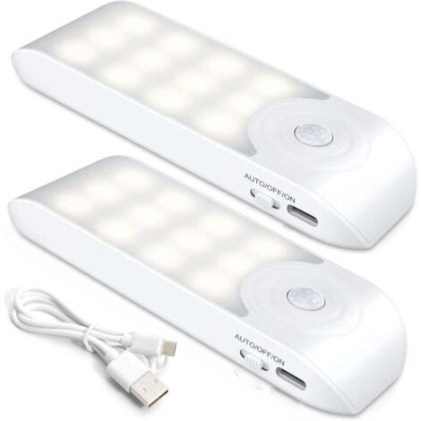 Luce notturna a LED ricaricabile, set di 2 lampade a LED automatiche con sensore di movimento, luce da parete magnetica portatile, ideale per armadio, camera da letto, corridoio, guardaroba, scale.