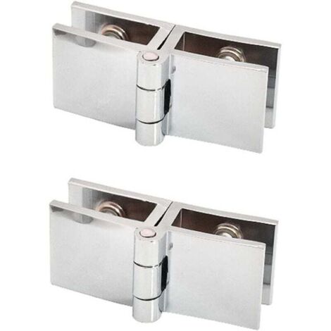 Set di 2 cerniere per ante in vetro per librerie, perno 180°, fissaggio bifacciale, facile installazione, per ante di armadi e mobili da bagno (1/4)