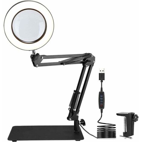 Lampe loupe de Bureau 72LED, 5X Loupe avec lumière Lumière du Jour 1500 Lumens 3 Couleurs Modes loupe Bras pivotant réglable pour Artisanat, Bijoux, Couture, Lecture (Plier) (1/4)