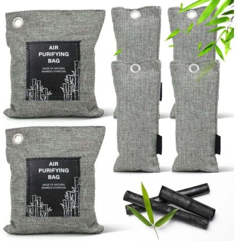 6pcsPurificateur d'air, sac désodorisant au charbon de bambou, absorbeur d'humidité, élimine les odeurs de formaldéhyde des chaussures, de la voiture et des armoires de salle de bain. (1/4)