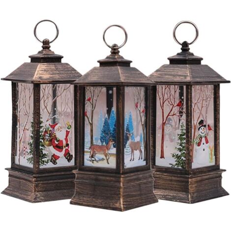 3pcs Christmas Ornament Lights Vintage Christmas Candles with LED Tea Lights Santa Moose Snowman Pattern, Flameless Candle Lights for Party Decorations (1/5)