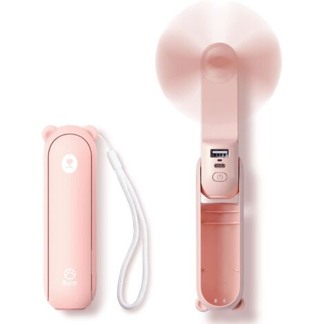 Mini ventilateur portatif, ventilateur à main 3 en 1, ventilateur de poche rechargeable, ventilateur à piles [14-21 heures de travail] avec batterie externe, fonction lampe de poche-rose (1/5)