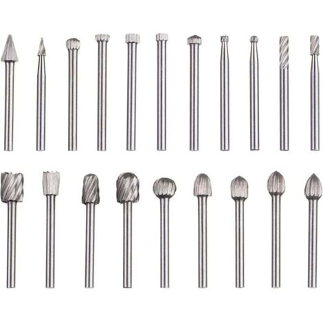 Ce coffret de 20 limes rotatives en acier rapide au tungstène possède une tige de 3 mm de diamètre et est compatible avec les outils rotatifs Dremel. Il convient au travail du bois, à la sculpture, à (1/4)