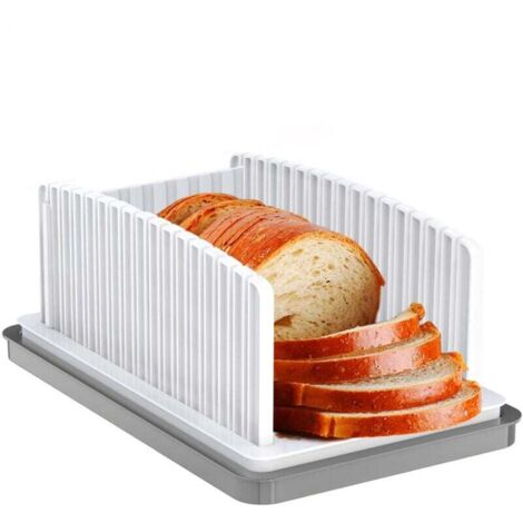 Trancheuse à pain artisanale à largeur réglable, rails de coupe pliables et compacts avec ramasse-miettes, adaptée au pain maison, aux bagels et aux gâteaux.