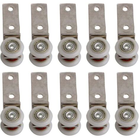 Lot de 10 roulettes métalliques à roulement coudé de 2,5" x 0,75" avec deux roues en plastique, adaptées aux portes coulissantes, fenêtres et armoires, espacement des trous de 20 mm. (1/4)