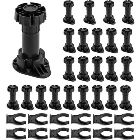 24 pieds de meubles en plastique, pieds de meubles réglables, pieds de meubles en plastique noir (80 mm-100 mm) (1/4)