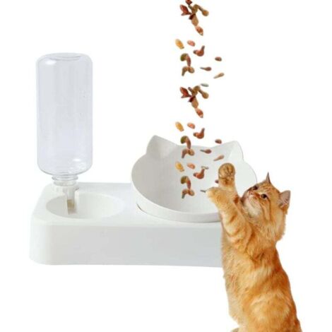 Gamelle pour chat de 500 ml, gamelle inclinable à 15°, ensemble de gamelles 2 en 1 pour chats et chiens de petite et moyenne taille (blanc) (1/4)