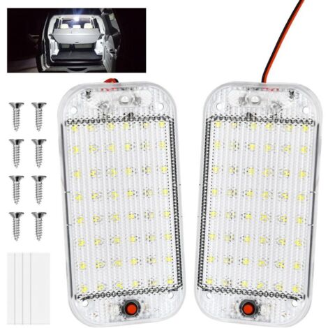 Bandes lumineuses LED intérieures, lot de 2, 48 perles LED, 12V 10W, avec interrupteur, bandes lumineuses blanches, conviennent aux voitures, camions, camping-cars, bateaux et fourgonnettes.