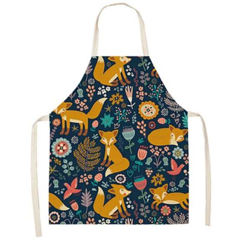 Tablier en lin à motif renard de la jungle, bavoir de cuisine et d'intérieur résistant aux taches, bavoir enfant sans manches à nouer. (1/4)