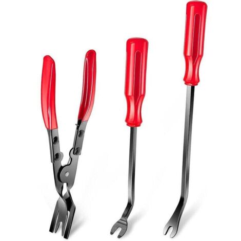 Kit d'outils de retrait de clips en trois pièces, pince à clips, kit de démontage d'intérieur de voiture, kit de réparation de tableau de bord et de panneau de porte de voiture.