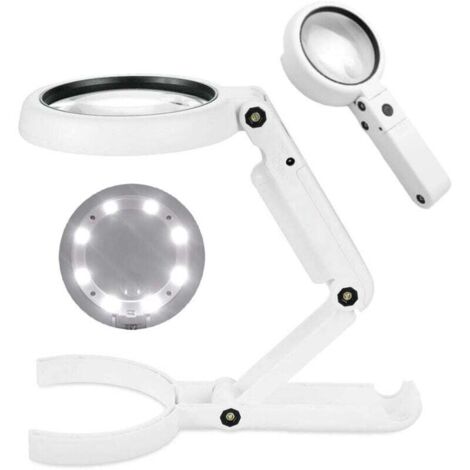 Loupe de bijouterie, grossissement 5x/11x, 8 lumières LED, support pliable, loupe de bureau, convient pour les bijoux, les insectes, les journaux, la réparation de montres et autres applications. (1/4)