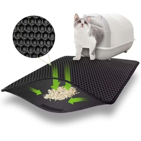 Tapis de litière pour chat 60x45cm avec Velcro, tapis de litière double couche, conception à grands trous, tapis de litière imperméable, non toxique pour la litière du chat. (1/4)