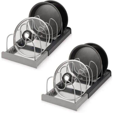 Support à couvercles réglable en deux parties, organisateur de couvercles de casseroles de cuisine, extensible, parfait pour les casseroles, poêles et couvercles.